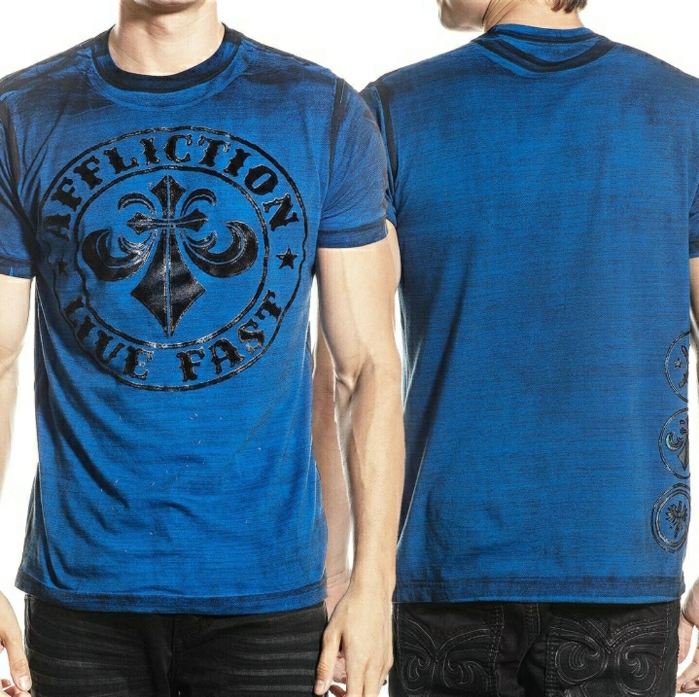 NWT Affliction Mens size Medium short sleeve tee shirt, Saphire Blue